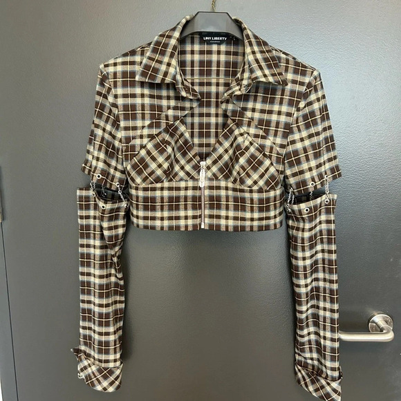 Liny Liberty deconstructed plaid crop jacket size L in mint condition - Picture 10 of 12